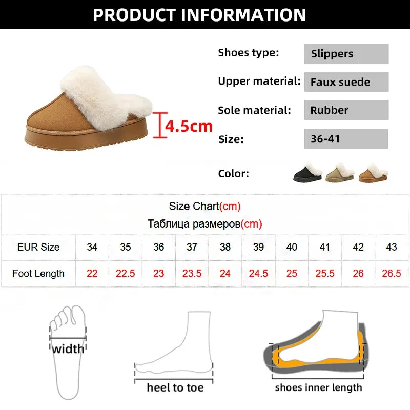 Hnzxzm Women Thick Sole Faux Fur Slippers Winter Plush Warm Cotton Shoes Woman Indoor Outdoor Non Slip Fluffy Platform