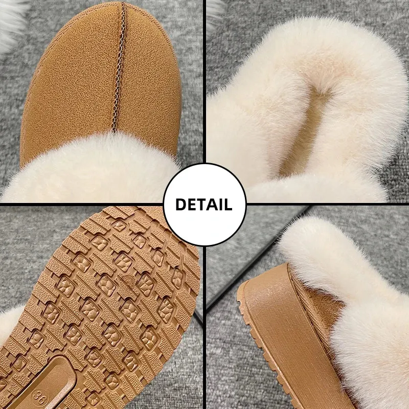 Hnzxzm Women Thick Sole Faux Fur Slippers Winter Plush Warm Cotton Shoes Woman Indoor Outdoor Non Slip Fluffy Platform