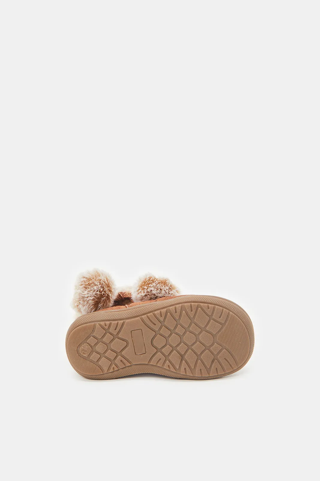 Infant Girls Brown Pom Pom Ankle Boots