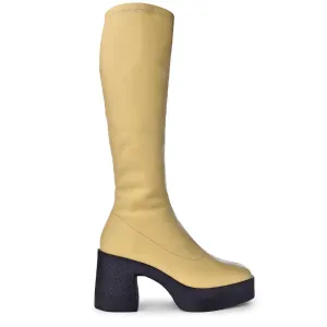 Izumi Pastel Yellow Stretch Leather Chunky Boots