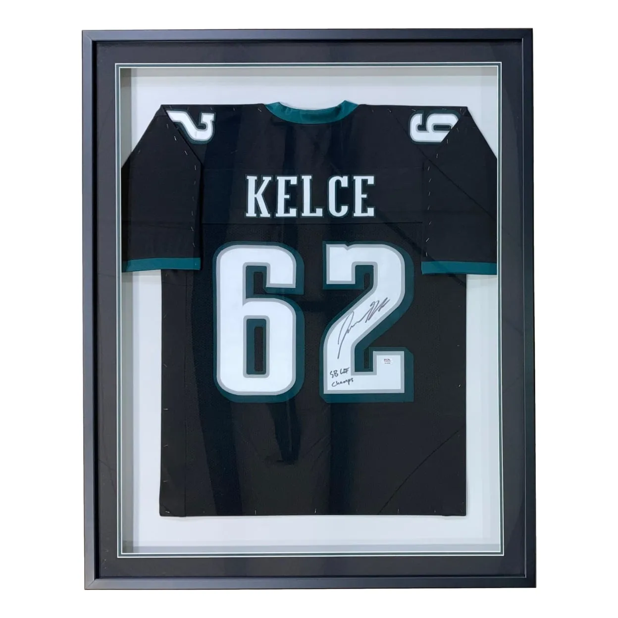 Jason Kelce Philadelphia Signed Framed Black Football Jersey SB LII Champs PSA ITP