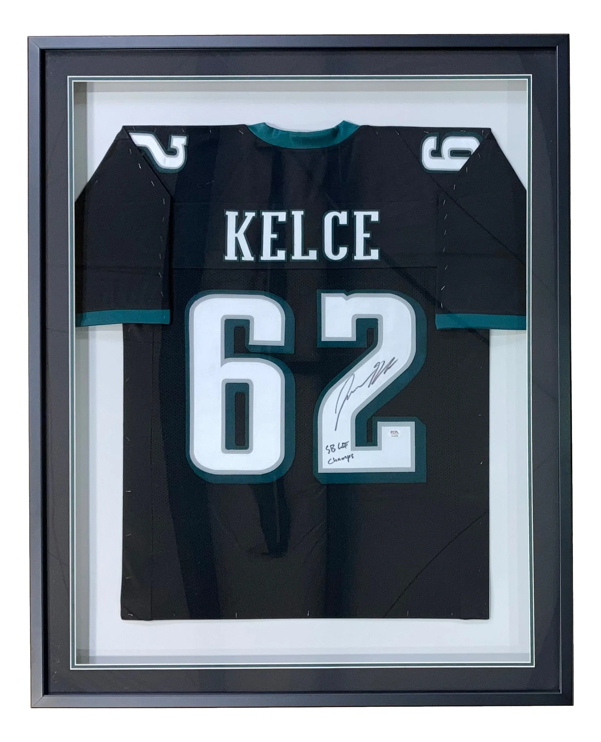 Jason Kelce Philadelphia Signed Framed Black Football Jersey SB LII Champs PSA ITP