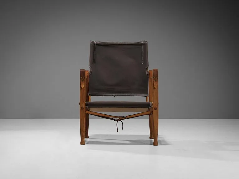 Kaare Klint for Rud Rasmussen Safari Chair in Brown Canvas and Ash