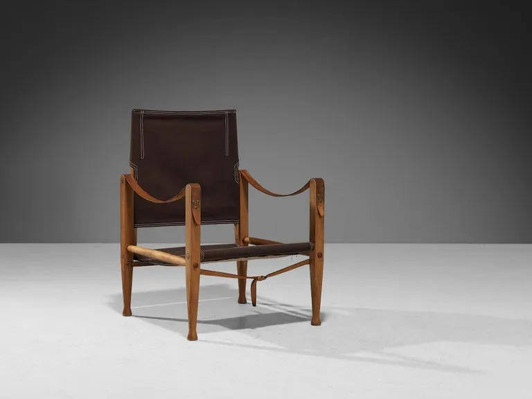 Kaare Klint for Rud Rasmussen Safari Chairs in Brown Canvas and Ash