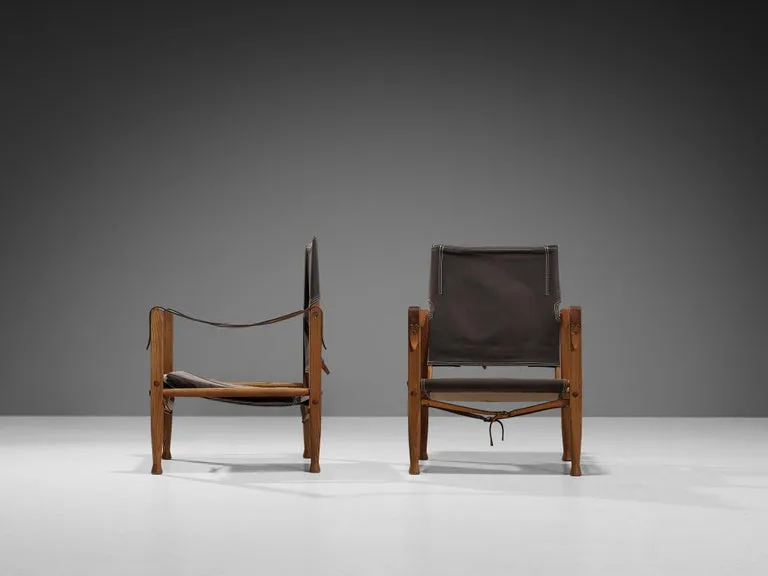 Kaare Klint for Rud Rasmussen Safari Chairs in Brown Canvas and Ash