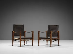 Kaare Klint for Rud Rasmussen Safari Chairs in Brown Canvas and Ash