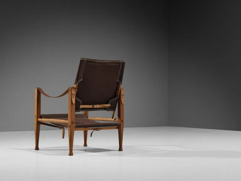 Kaare Klint for Rud Rasmussen Safari Chairs in Brown Canvas and Ash