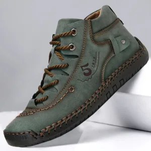 Kaegreel Men's Hand Stitching Vintage Microfiber Leather Lace Up Comfy Soft Ankle Boots