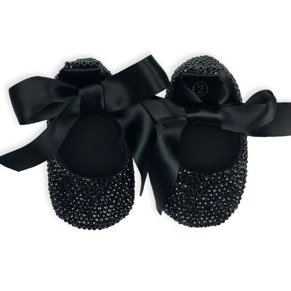 La Vera Kids Baby Girl Black Crystal Ballet Shoes