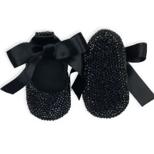 La Vera Kids Baby Girl Black Crystal Ballet Shoes