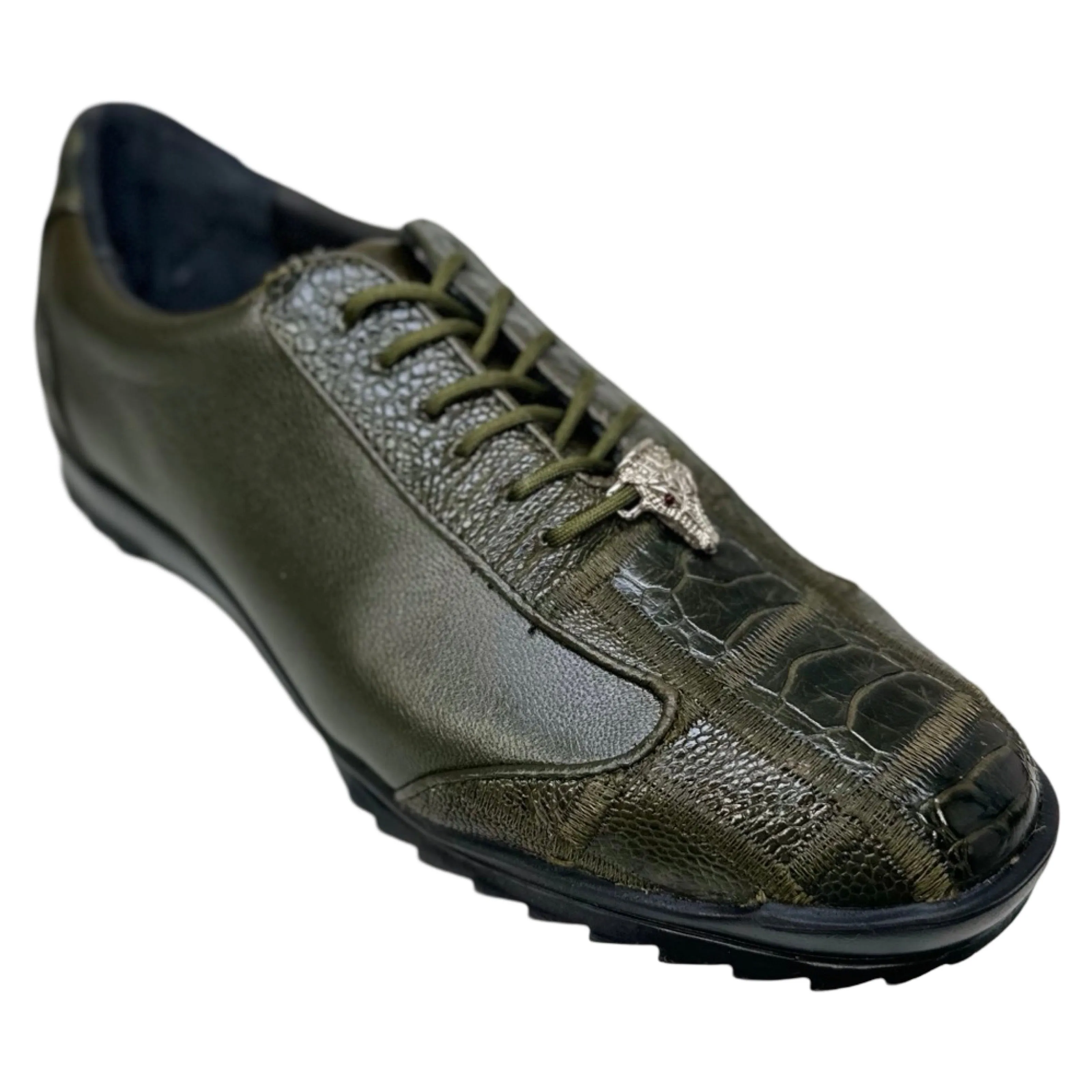 Los Altos Olive Green Ostrich Leg Lace Up Sneakers