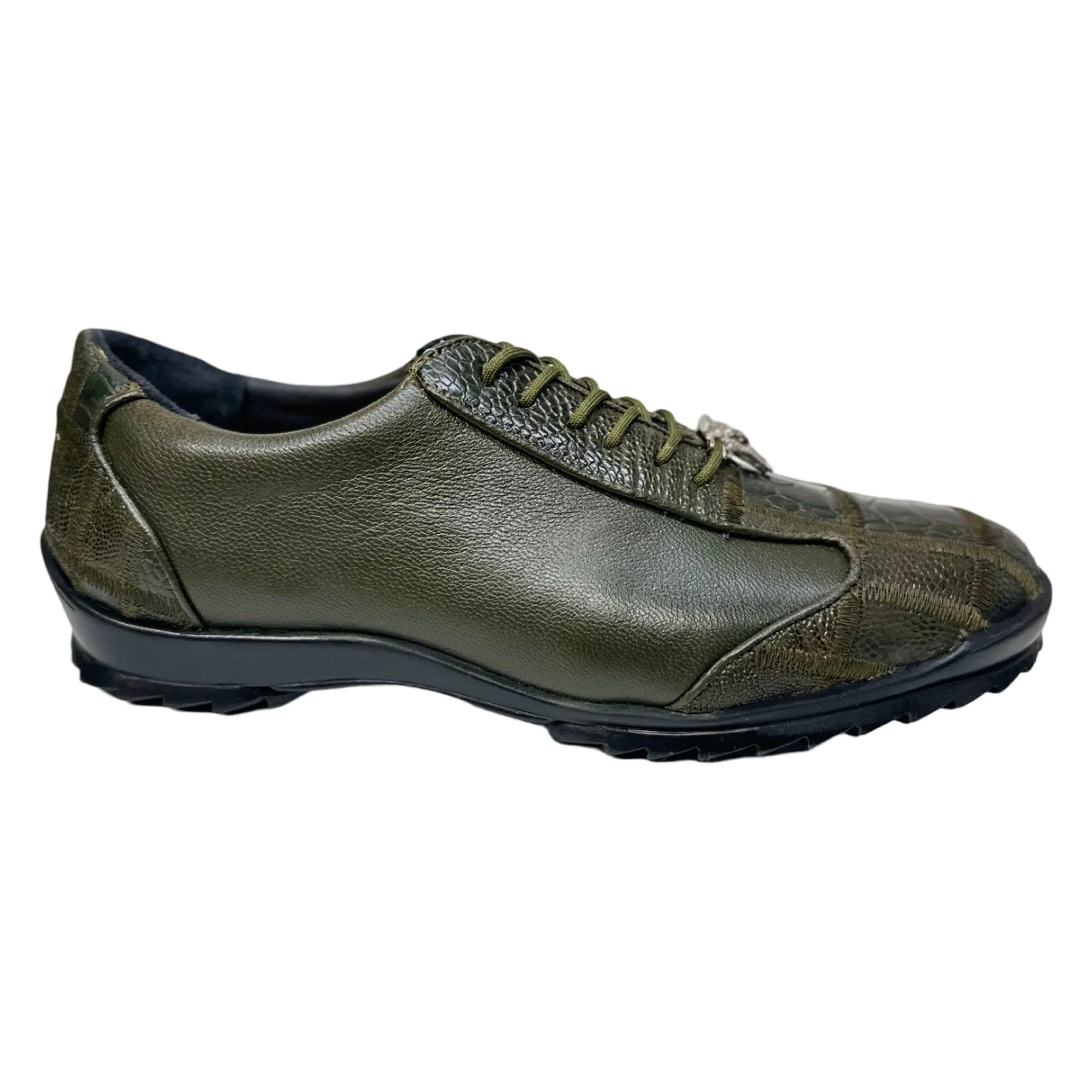 Los Altos Olive Green Ostrich Leg Lace Up Sneakers