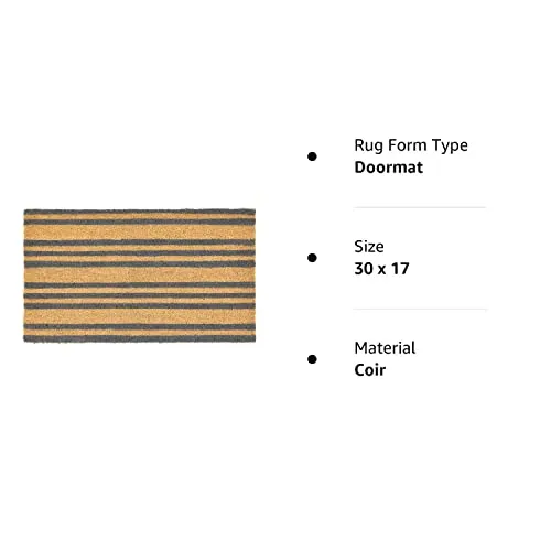 Mdesign Rectangular Coir & Rubber Entryway Doormat Stripe Design Natural Gray