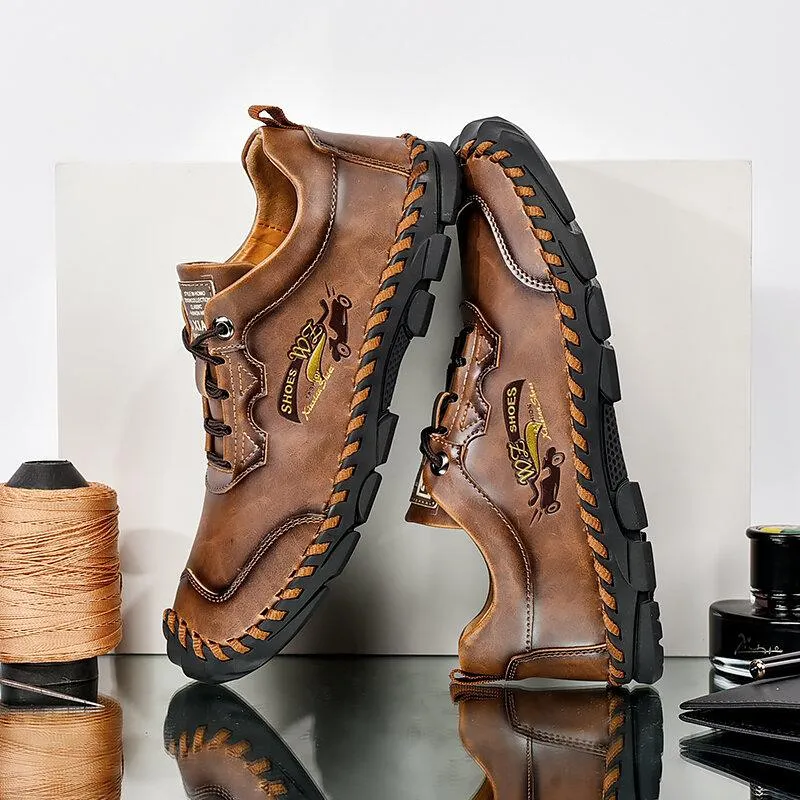 Men Hand Stitching Outdoor Toe Protective Slip Resistant Cow Leather Shoes