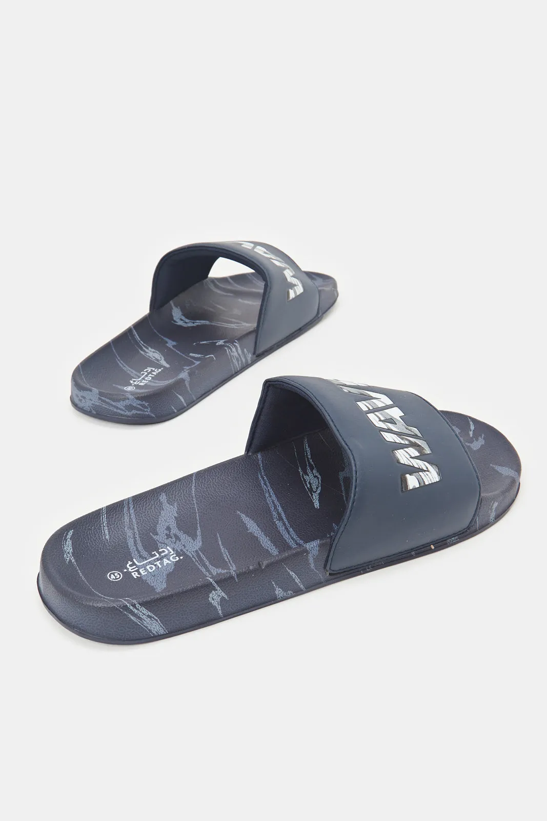 Men Navy Padded Embossed Slide