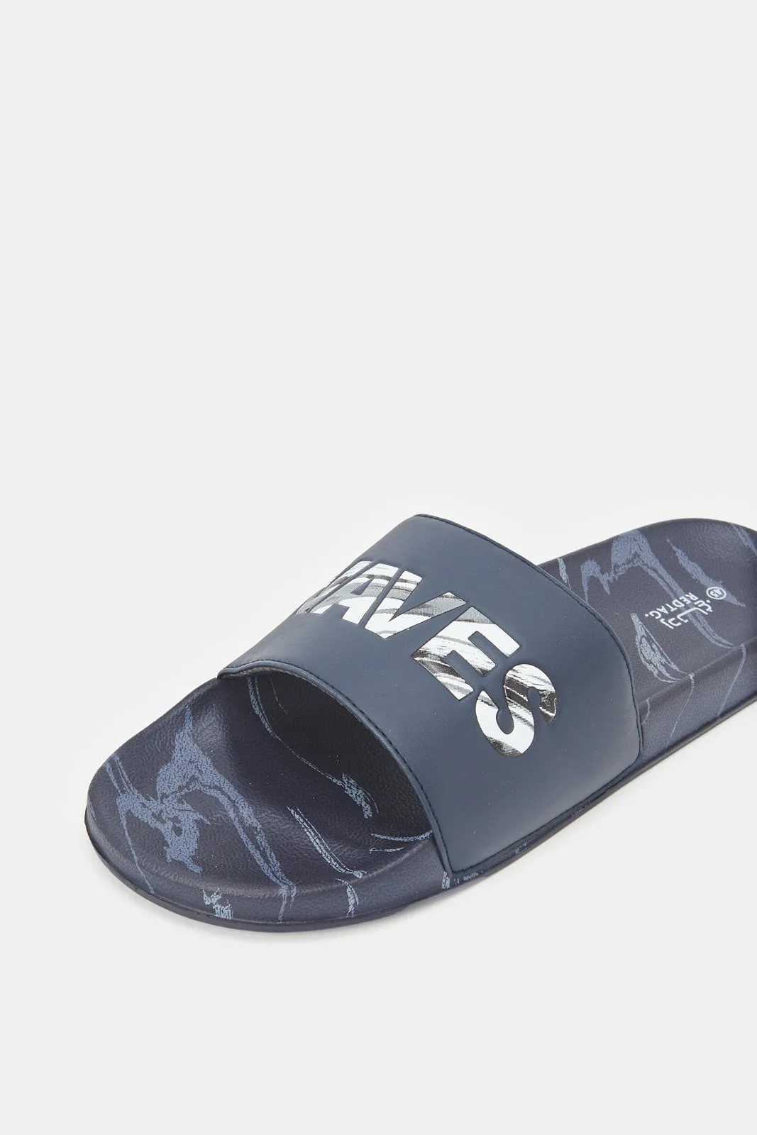 Men Navy Padded Embossed Slide