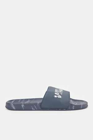 Men Navy Padded Embossed Slide