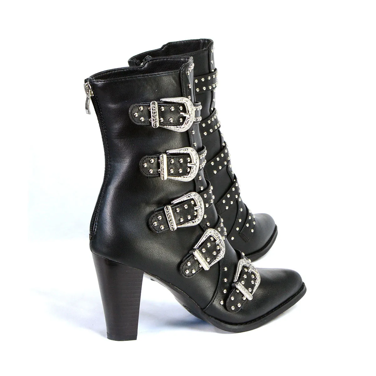 Milwaukee Leather MBL9428 Women's Black Buckle Up Fashion Boots with Studded Bling