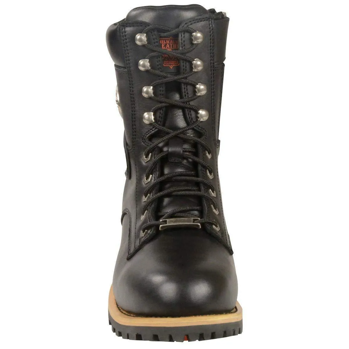 Milwaukee Leather Men's Classic Black Leather Lace-Up Logger Boots w/ Side Zipper MBM9095