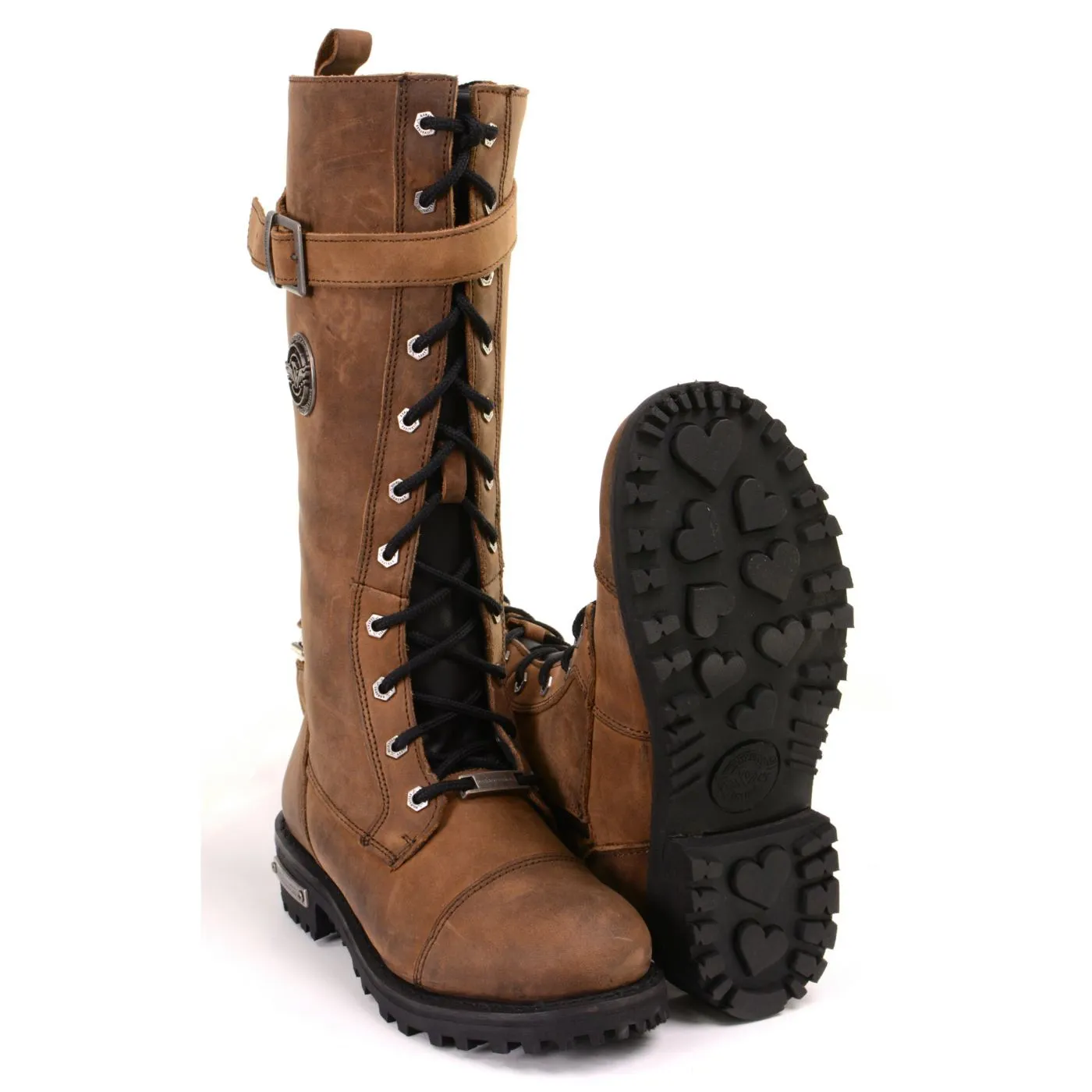 Milwaukee Leather Women's Brown Leather 14” Tall Motorcycle Lace-Up High-Rise Boots MBL9358