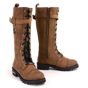 Milwaukee Leather Women's Brown Leather 14” Tall Motorcycle Lace-Up High-Rise Boots MBL9358