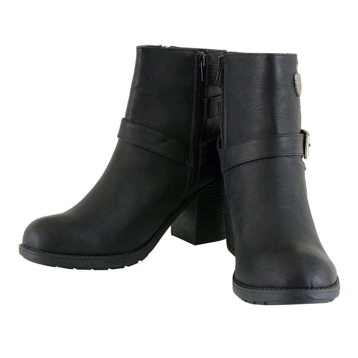 Milwaukee Leather Women's Short Black Fashion Boots w/ Side Zipper and Triple Buckle Adjustment MBL9405