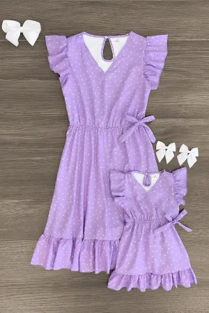 Mom & Me - Lavender Polka Dot Ruffle Dress