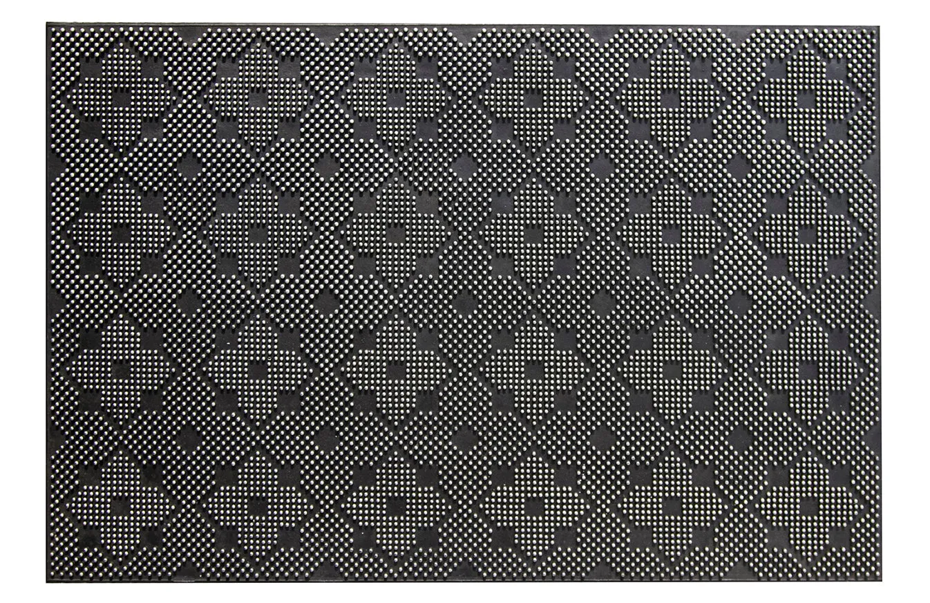 OnlyMat Lightweight Black Rubber Pin Floor Mat with Designer Pattern - Indoor / Outdoor, Waterproof