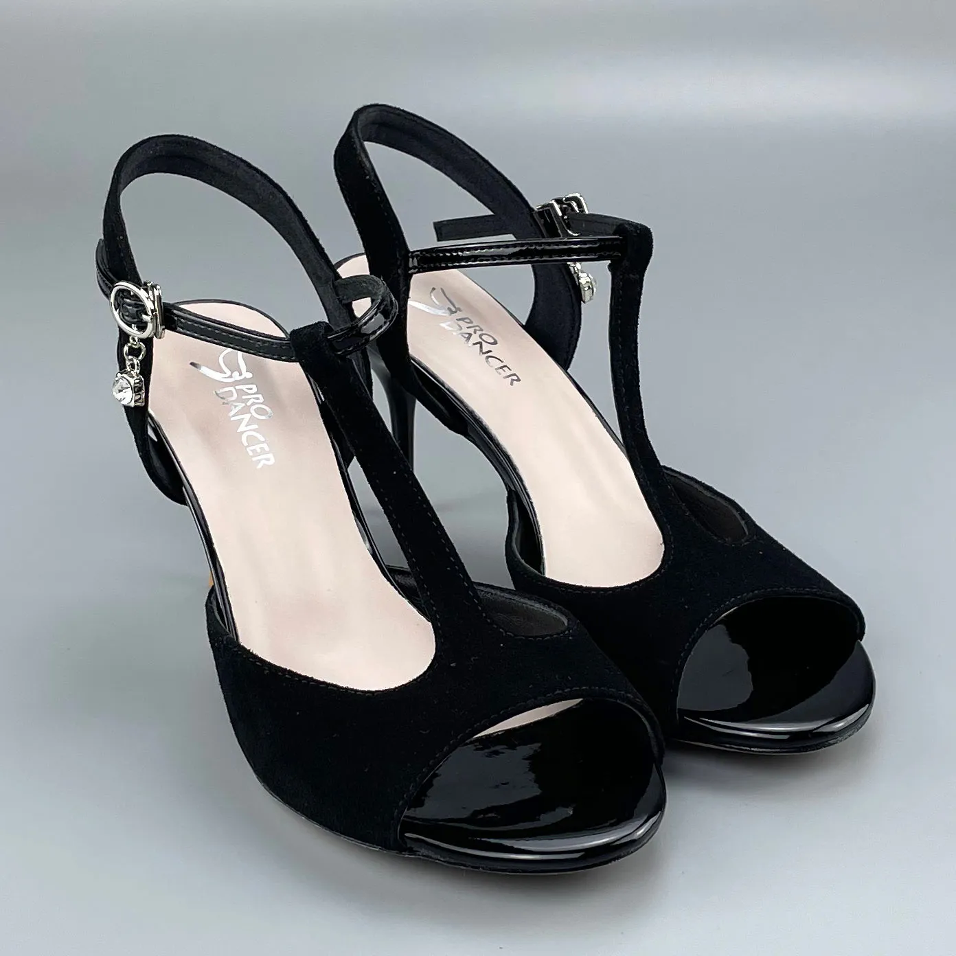 Open-toe and Open-back Argentine Tango Shoes High Salsa Heels Hard Leather Sole Sandals Black