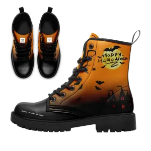 Personalized Bat Boots, Custom Pumpkin Boots, Stylish and Lace Up Boots, Unique Gift for Halloween