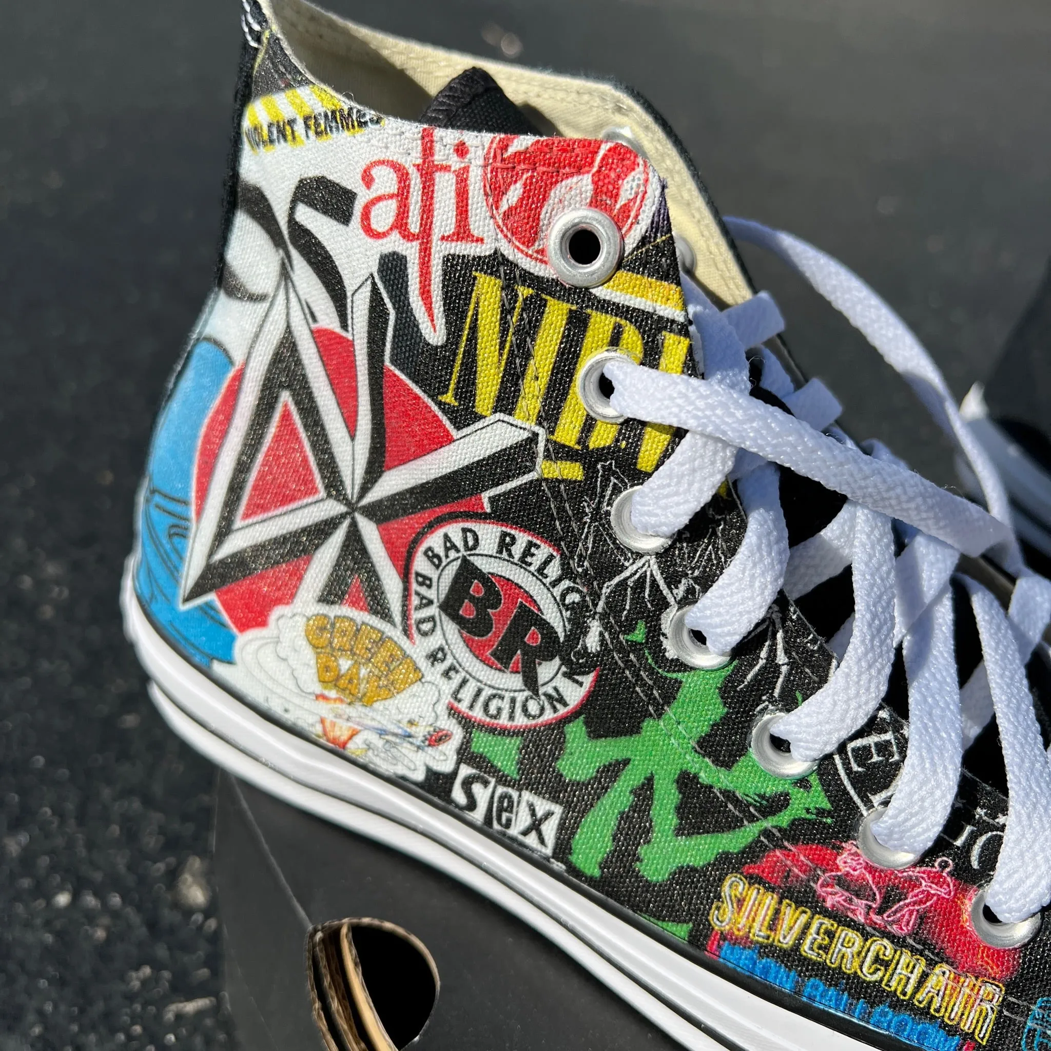 Punk Rock and Roll Alternative Band Stickers Custom Converse High Top Sneakers