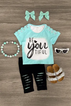 "Be-You-Tiful" Mint Capri Legging Set