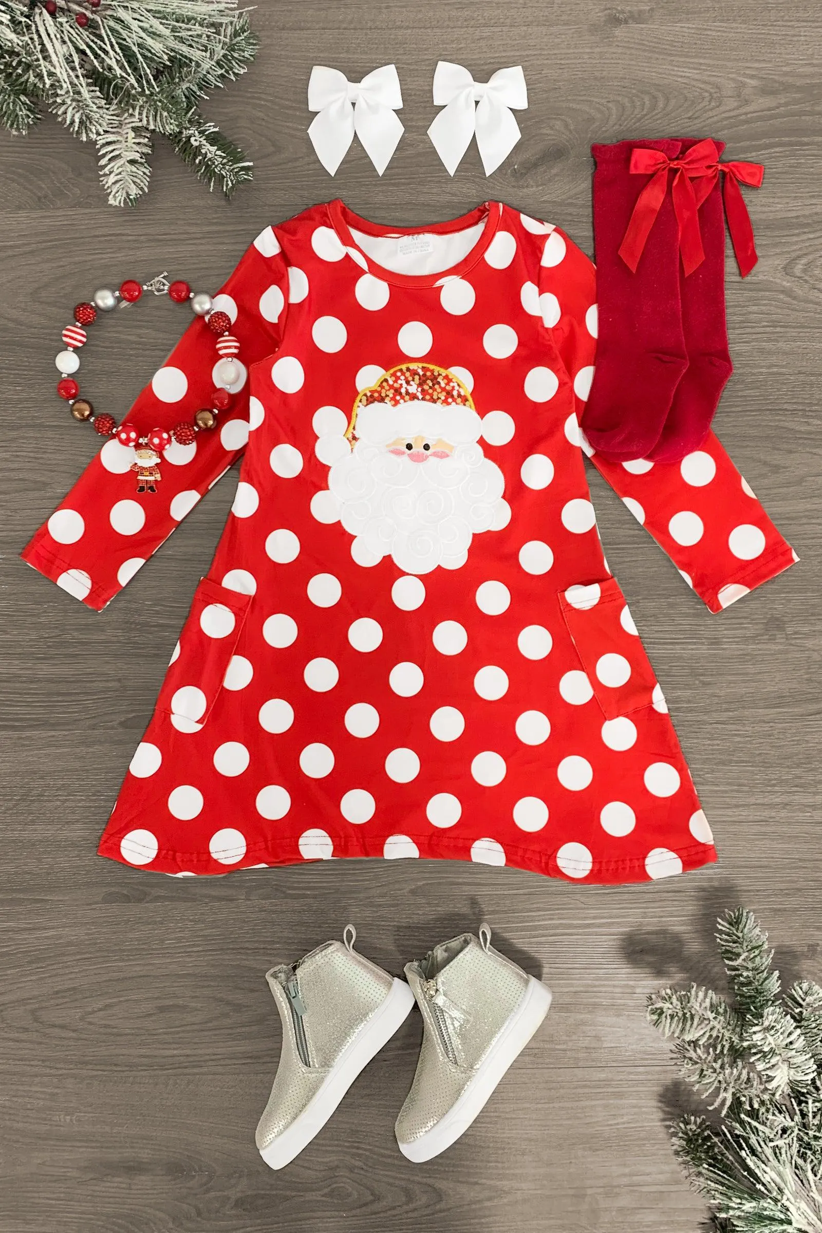 Red Polka Dot Santa Pocket Dress