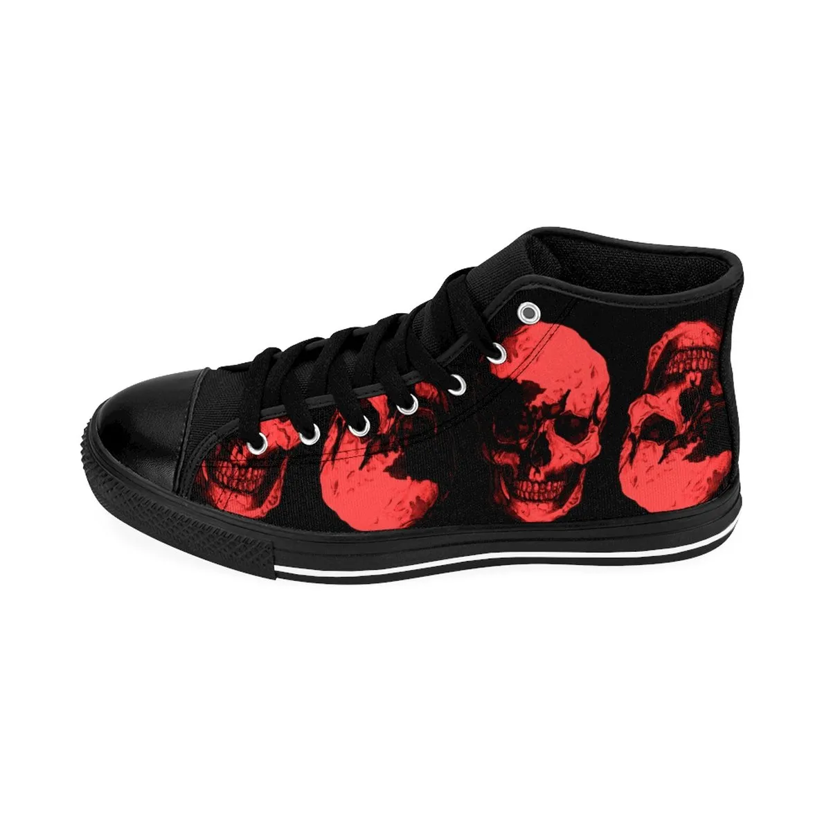 Red Skulls Opposites Men Designer's High-top Sneakers by Robert Bowen