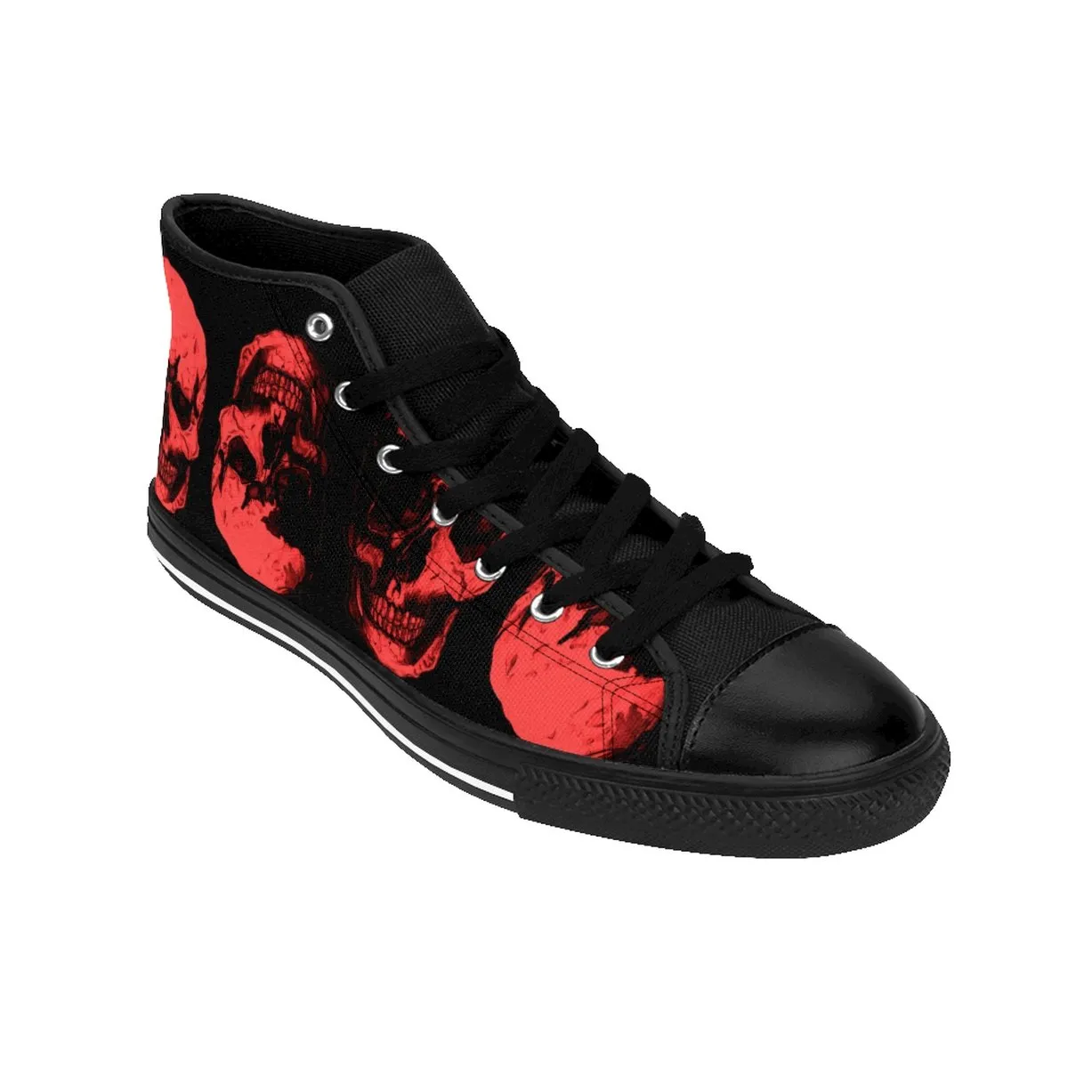 Red Skulls Opposites Men Designer's High-top Sneakers by Robert Bowen