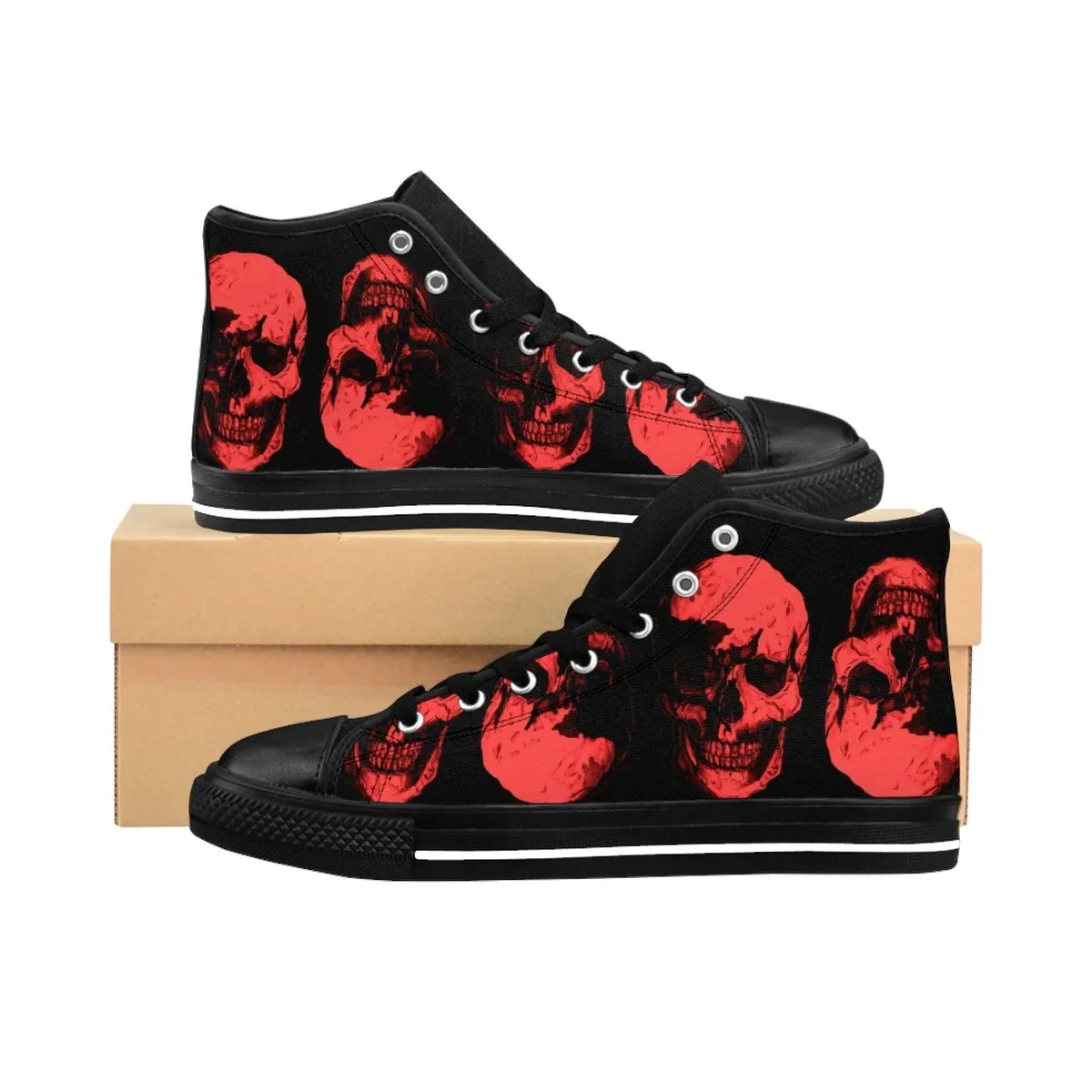 Red Skulls Opposites Men Designer's High-top Sneakers by Robert Bowen