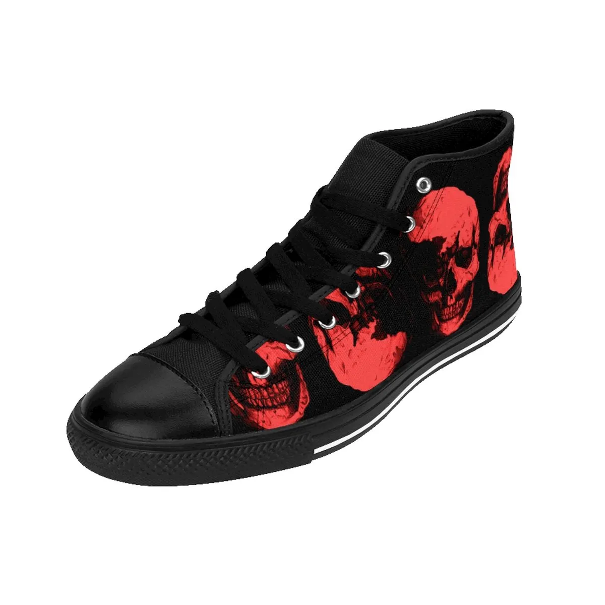 Red Skulls Opposites Men Designer's High-top Sneakers by Robert Bowen