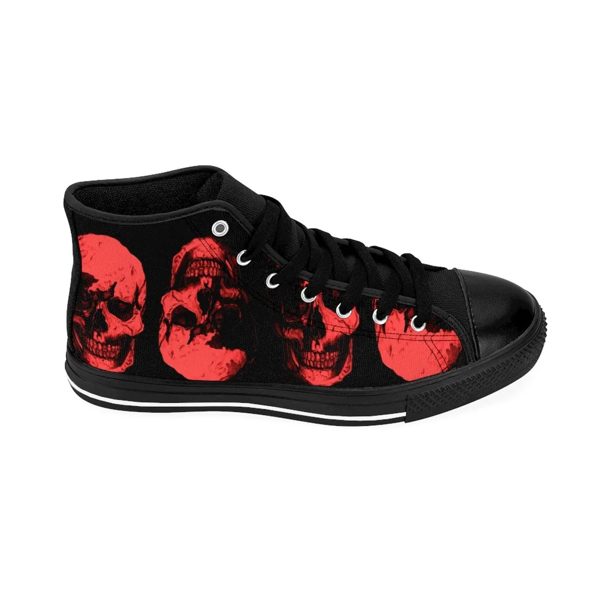 Red Skulls Opposites Men Designer's High-top Sneakers by Robert Bowen