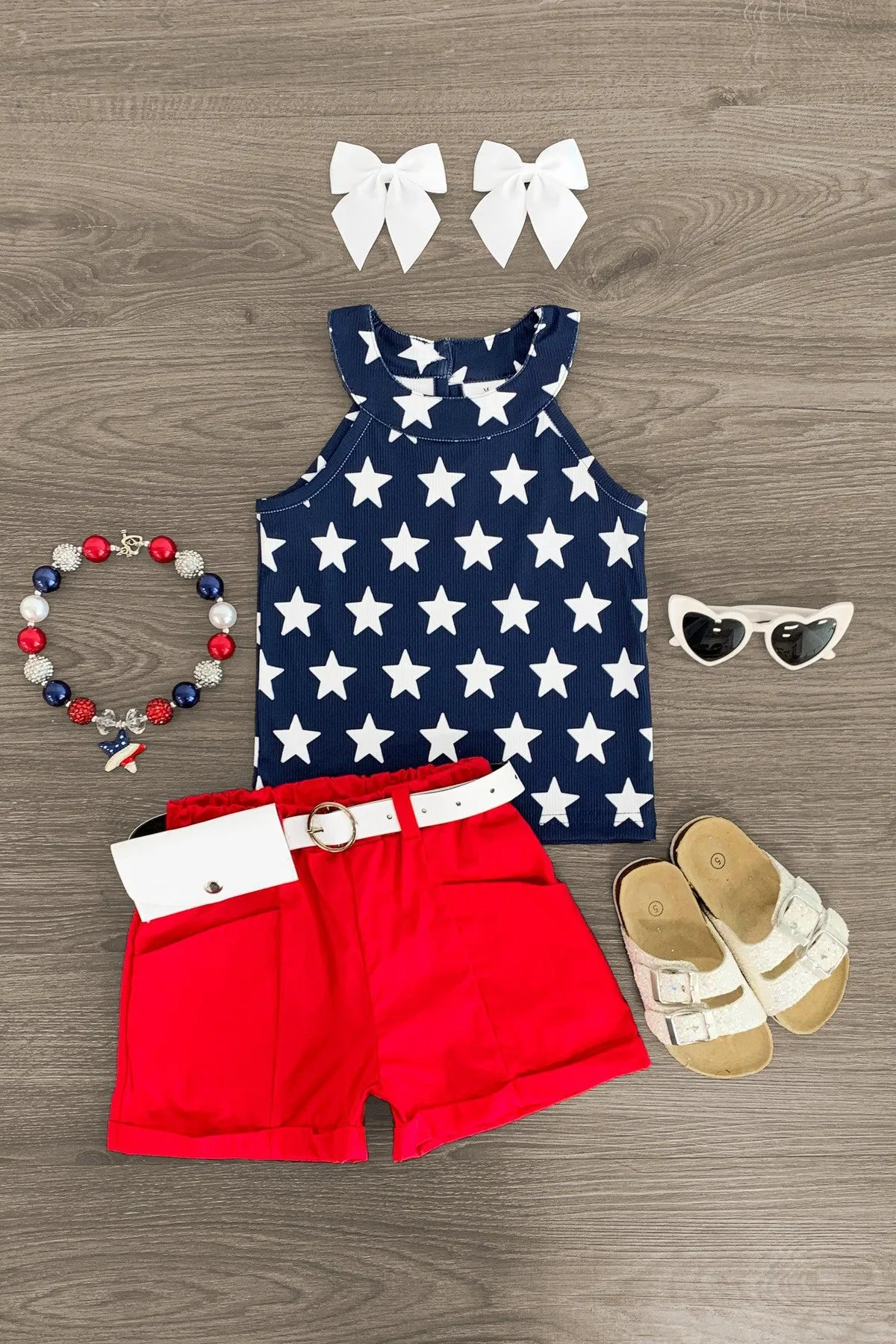 Red White & Navy Star Short Set