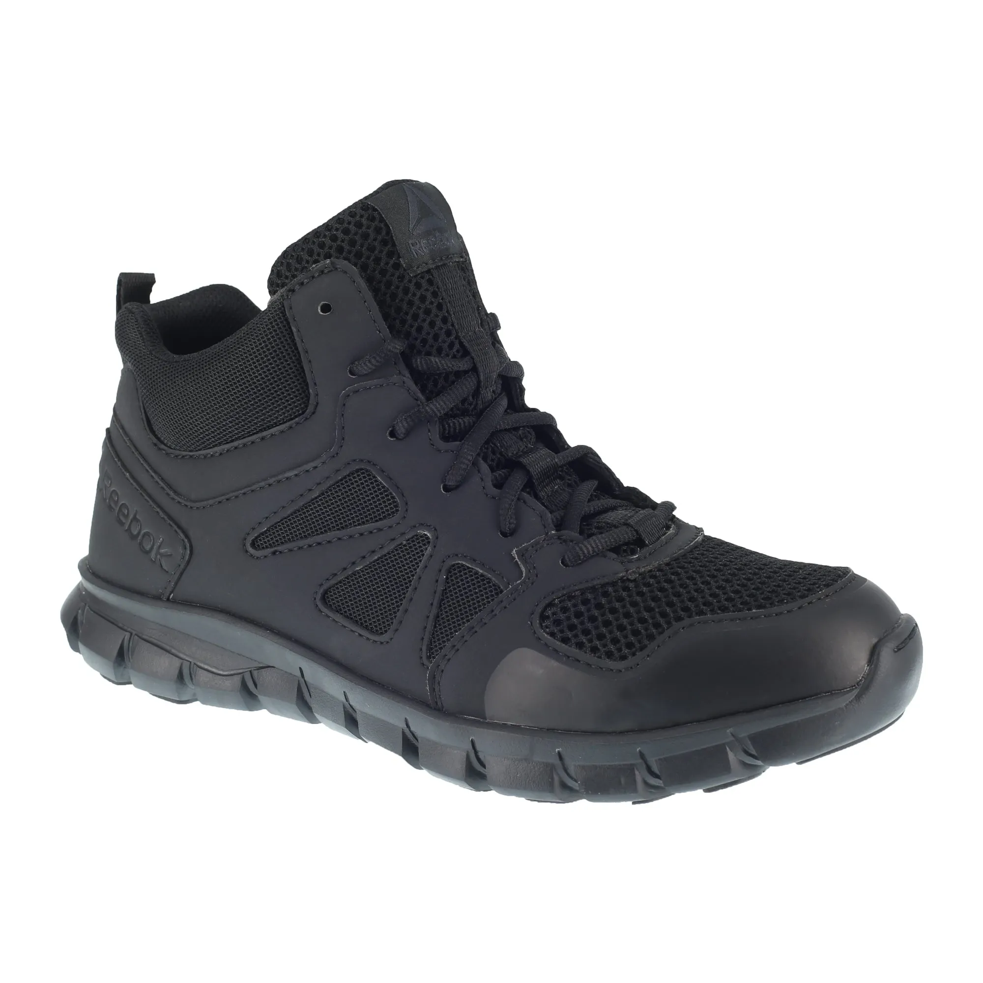 Reebok Mens Black Leather Work Boots Soft Toe Lace-Up