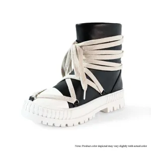 RICHIE-1 FRONT TIE UP SNEAKER BOOTS - BLACK