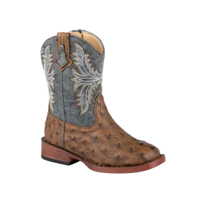 Roper Footwear Boy's Brown Vamp Navy Shaft Ostrich Print Boot