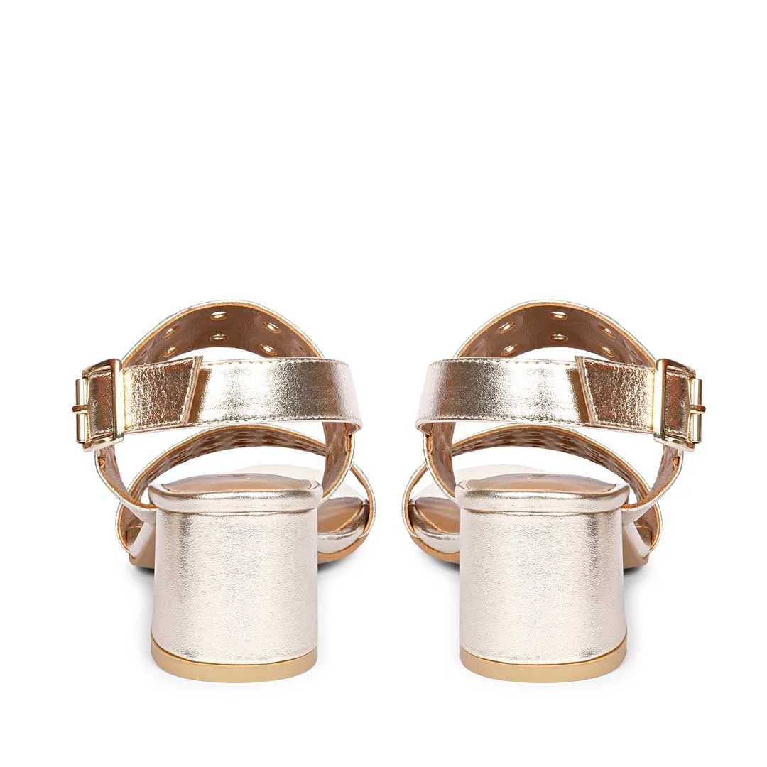 Saint Albina Eyelet Embellished Platin Leather Block Heels