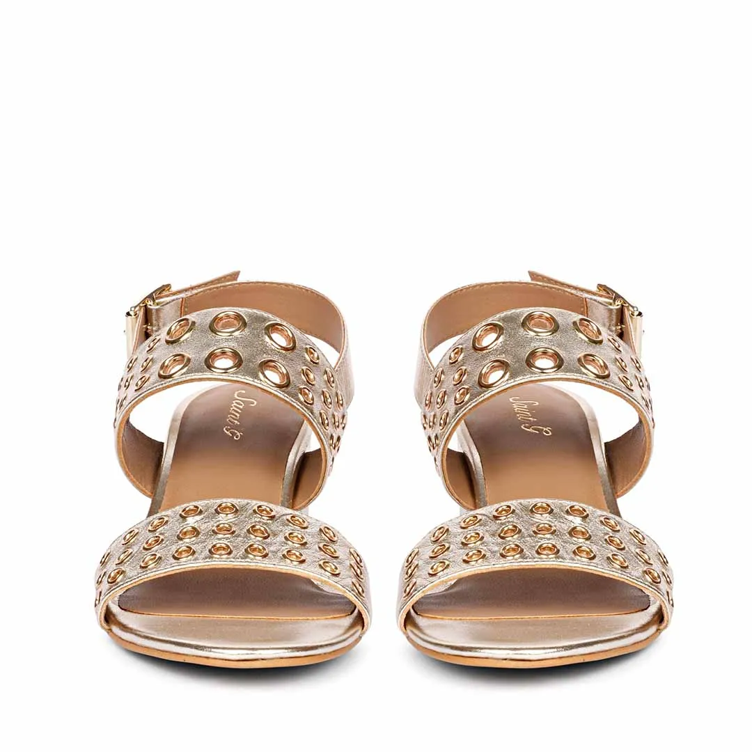 Saint Albina Eyelet Embellished Platin Leather Block Heels