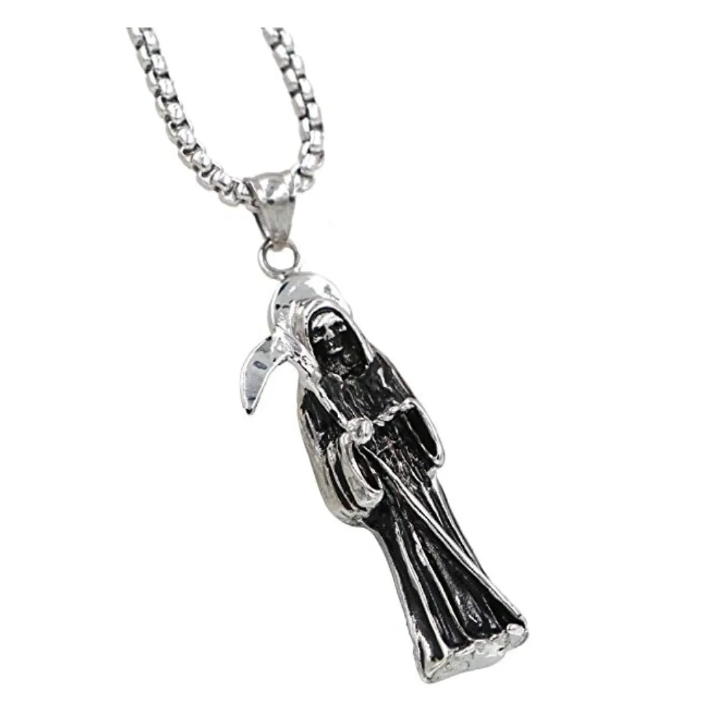 Scary Grim Reaper Necklace Silver Death Chain Gift Witch Devil Necklace Grim Reaper Demon Necklace