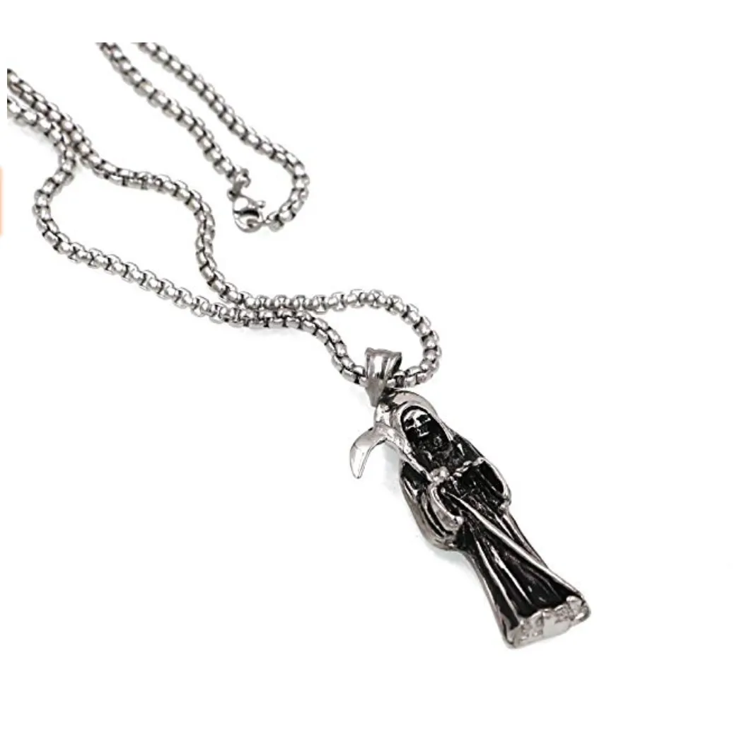 Scary Grim Reaper Necklace Silver Death Chain Gift Witch Devil Necklace Grim Reaper Demon Necklace