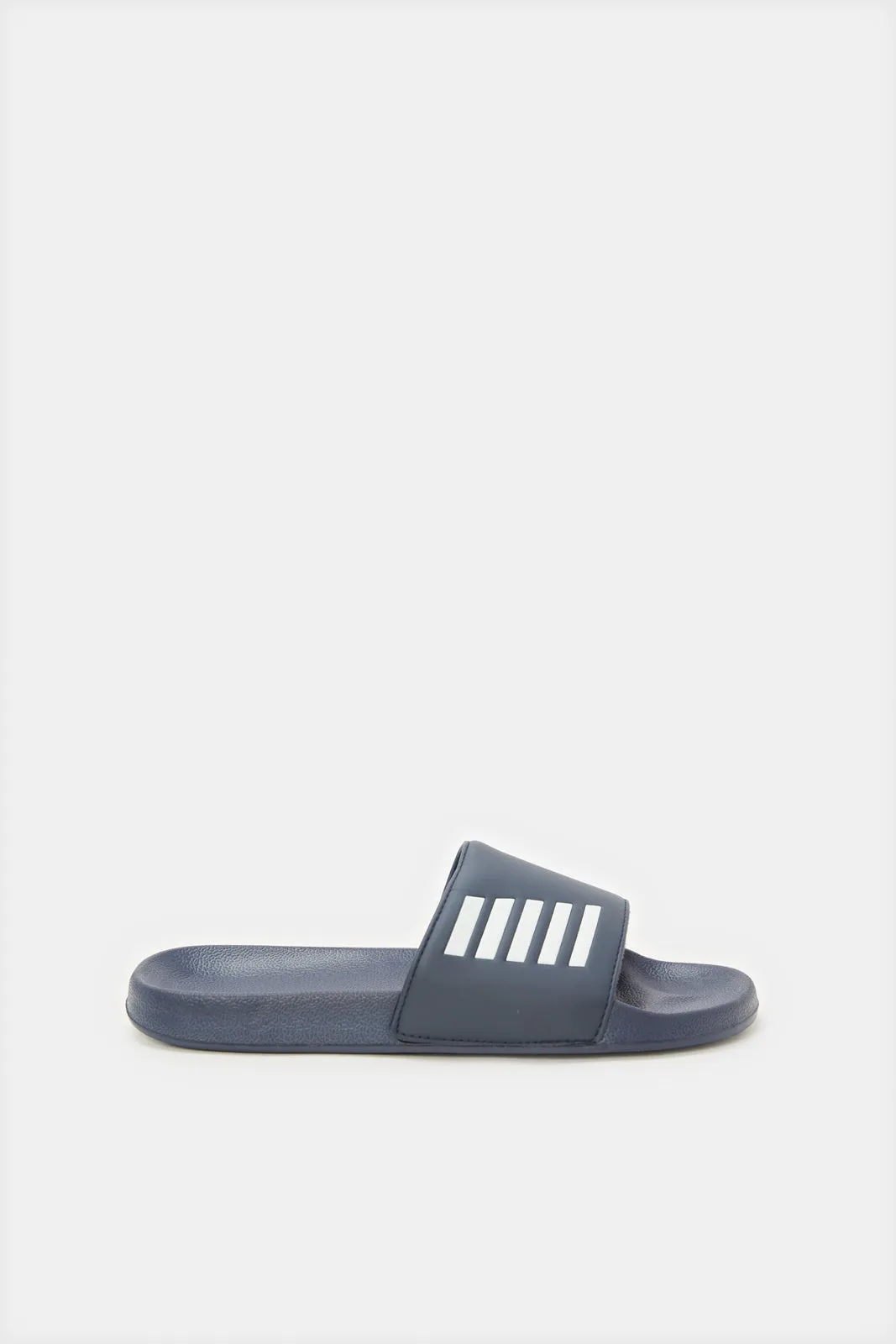 Senior Boys Navy Padded Striped Slide