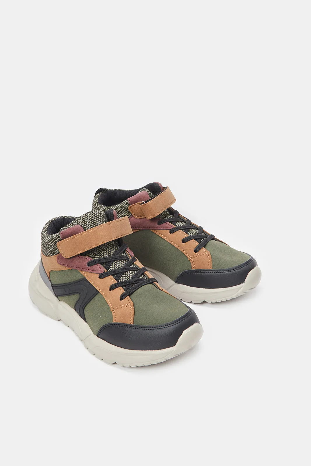 Senior Boys Olive Chunky High Top Sneaker