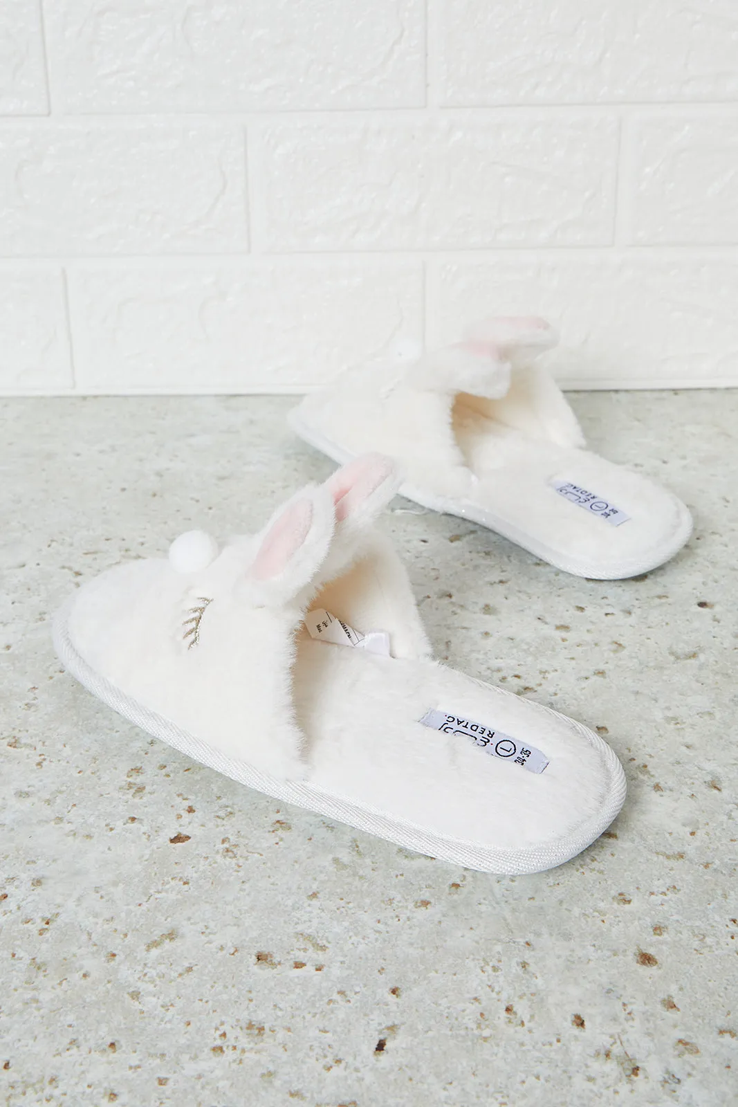 Senior Girls White Bunny Ear Slipper