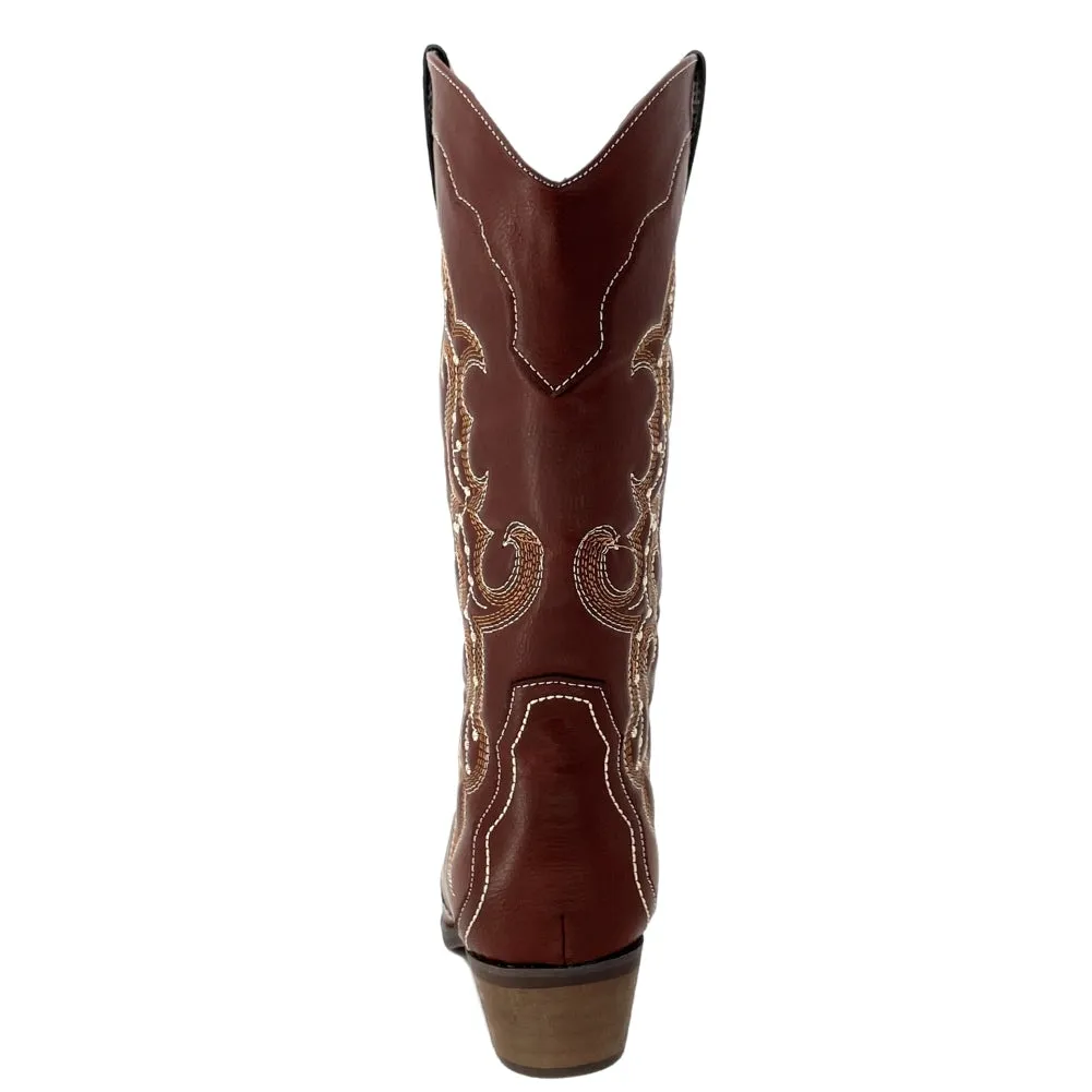 SheSole Womens Wide Calf Cowboy Cowgirls Boots Brown